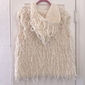 🌹Anthropologie Ecote NWOT Size M Crochet Front Zipper/Pockets Hoddie Vest!